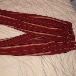 Maroon, black, white & mustard stripe tie up pants